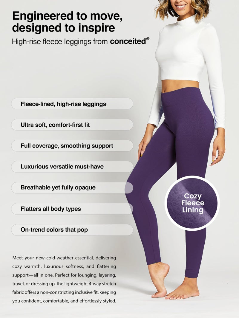 Conceited Fleece Lined Leggings Women - Warm - Winter - Women's Tights - Available in Plus Size - Space Dye - Large - X-Large Royal Purple - Image 2